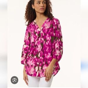 Jones New York 3/4 Sleeve Pullover Blouse Tunic Pleat Front - L Petite